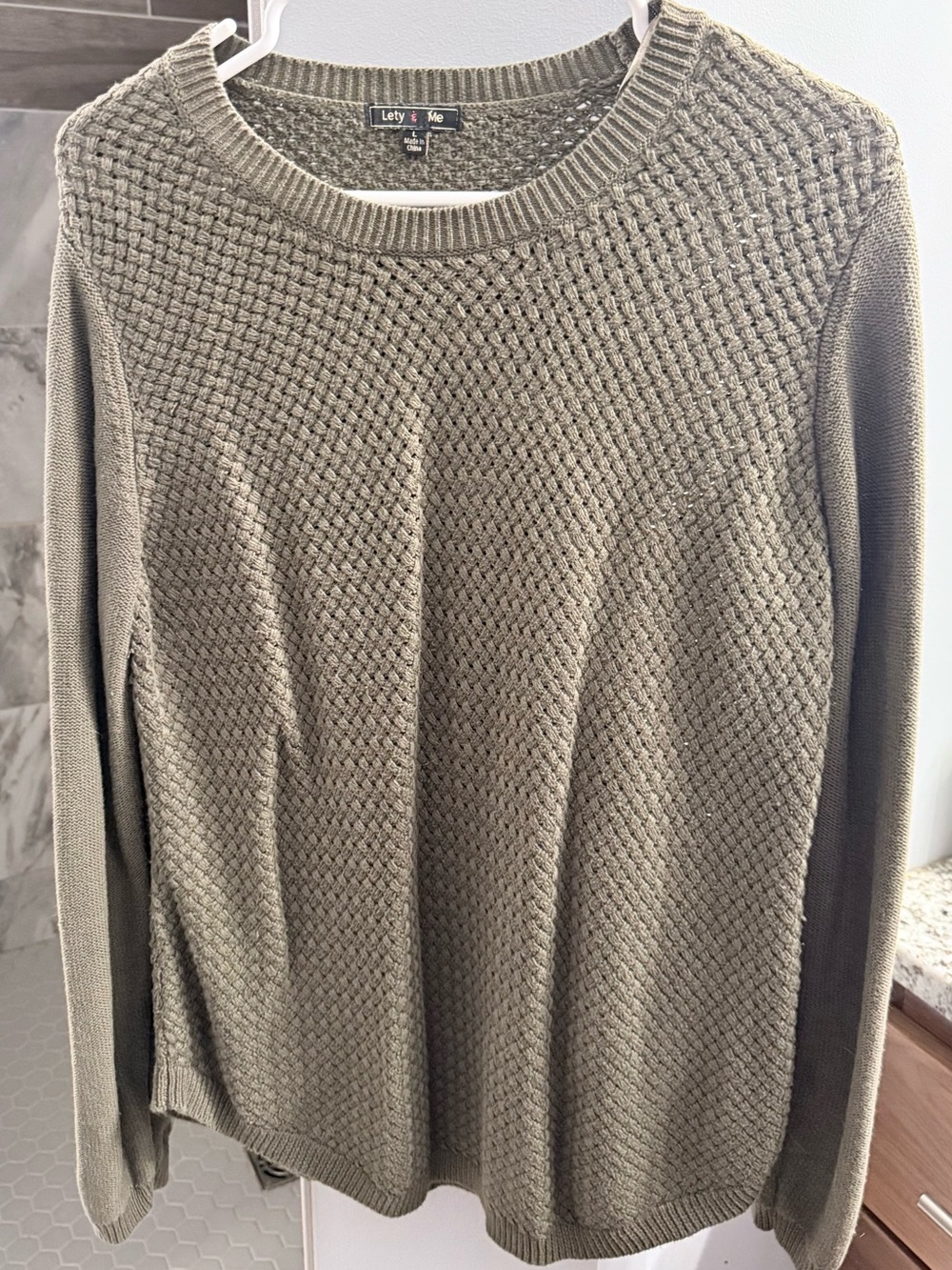 Lety & Me Olive Green Textured Crewneck Sweater - Women
